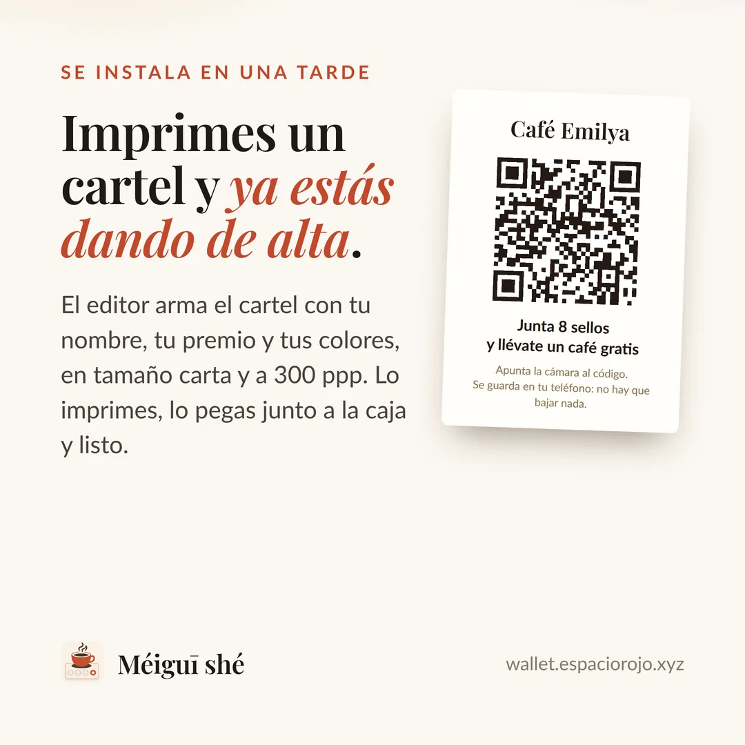 Editor de cartel con el QR, el nombre del local y el premio, listo para imprimir en tamaño carta